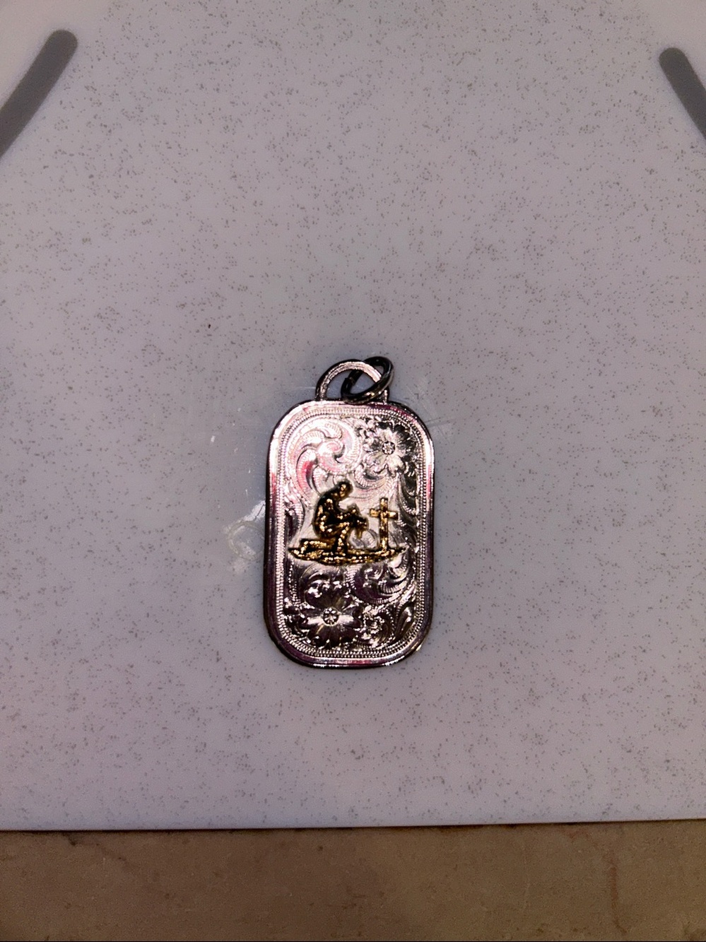 Silver-Tone Engraved Pendant with Gold Accent - Unbranded